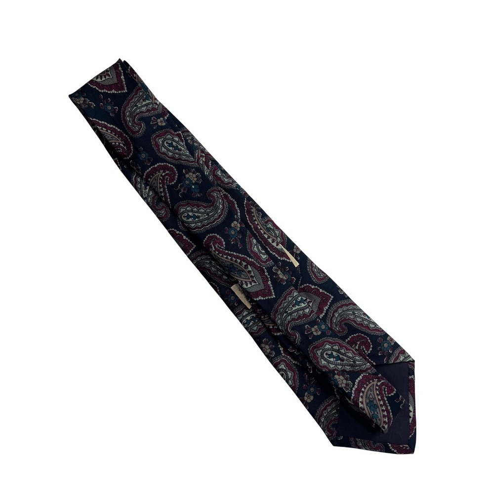 Vintage Bert Pulitzer Paisley Tie Made in USA Navy Burgundy Teal Silk Classic D2